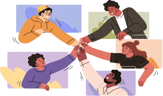 Pessoas colaborando, representando a corrente de doações